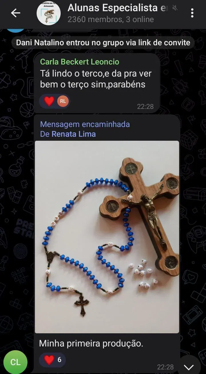 Depoimento de aluna do curso de terços