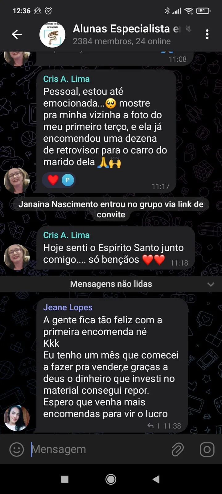 Depoimento de aluna do curso de terços