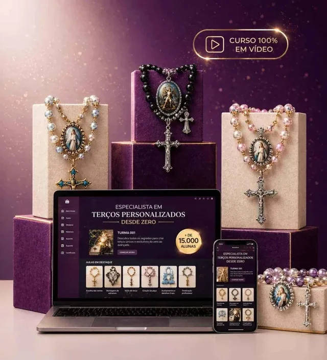 Mockup do curso Especialista em Terços Artesanais