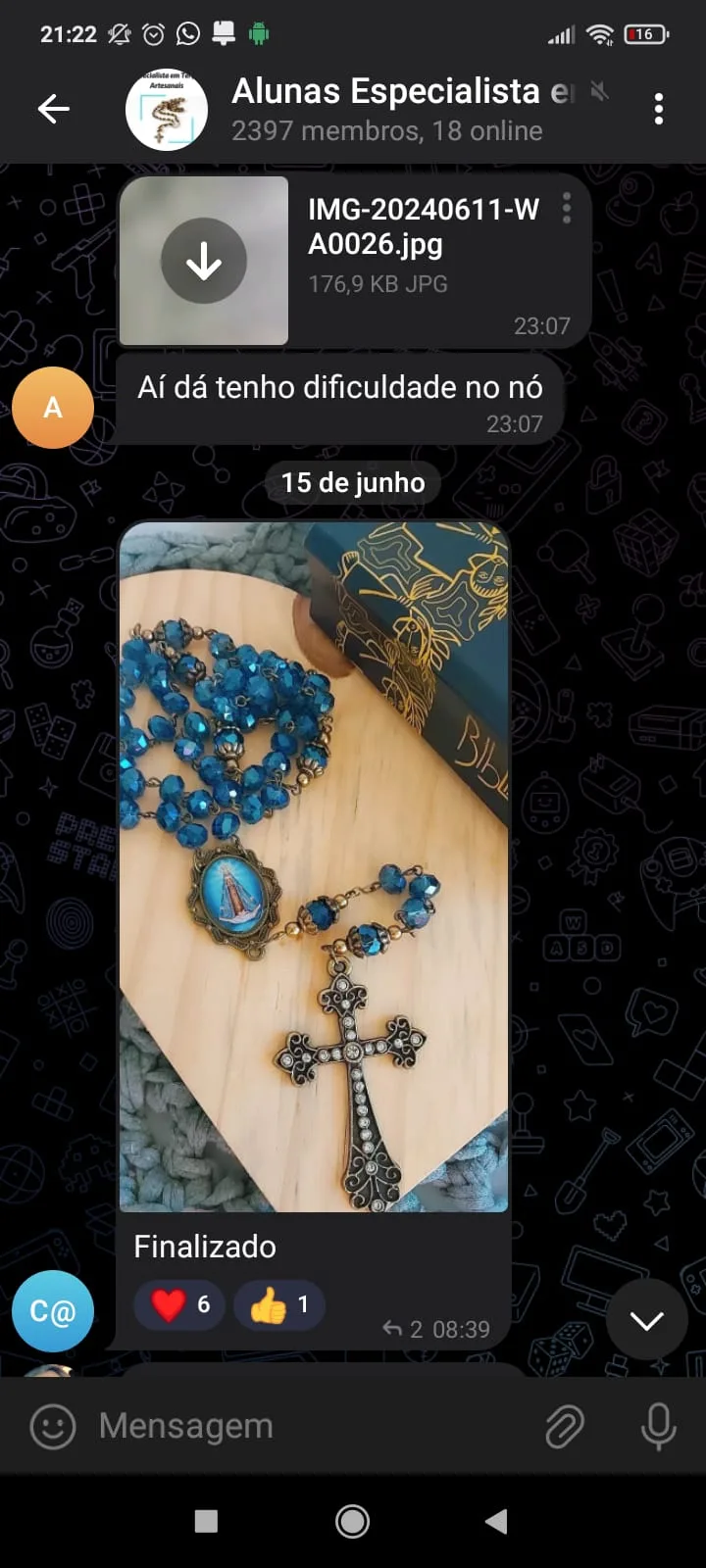 Terço finalizado por aluna