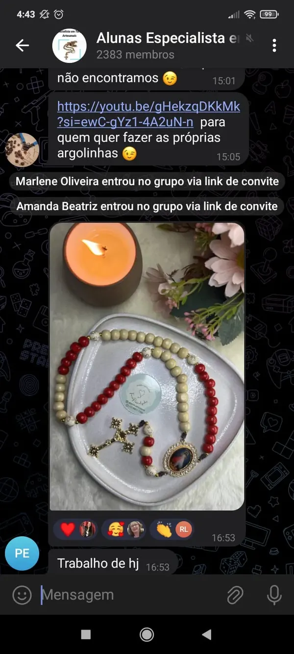 Depoimento de aluna — terços finalizados
